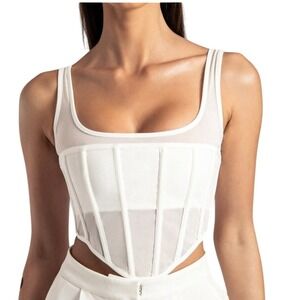 Meshki White Delaney Corset Bustier Top‎ Mesh Sheer Boning Strappy XS